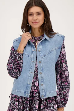 My Jewellery Veste Sans Manches En Denim Bleu Avec épaulettes Fashion