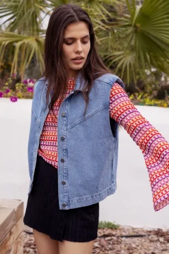 My Jewellery Veste Sans Manches En Denim Bleu Avec épaulettes Fashion