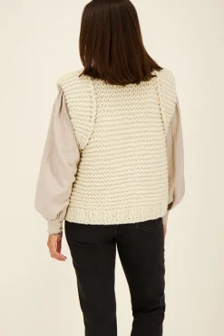 My Jewellery Veste Sans Manches En Grosse Maille Avec épaulettes Beige New