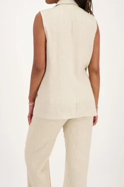 My Jewellery Veste Sans Manches En Lin Beige Avec Boutons Clearance