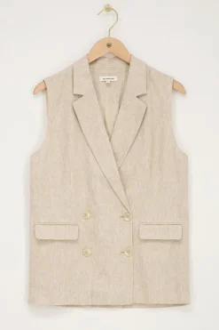 My Jewellery Veste Sans Manches En Lin Beige Avec Boutons Clearance