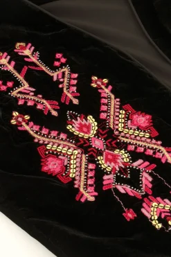 My Jewellery Veste Sans Manches En Velours Noir Et Broderie Rose Best