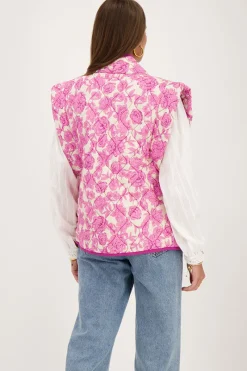 My Jewellery Veste Sans Manches Matelassée Beige Avec Imprimé Fleuri Rose Et Violet Clearance