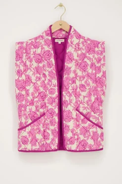 My Jewellery Veste Sans Manches Matelassée Beige Avec Imprimé Fleuri Rose Et Violet Clearance