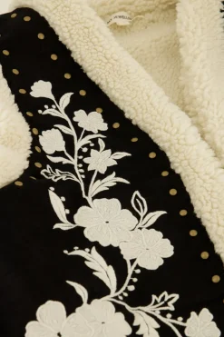 My Jewellery Veste Sans Manches Noire En Teddy Et Broderies Blanches Noir et blanc Clearance