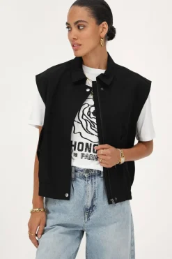 My Jewellery Veste Sans Manches Noire Avec Col Et Poches Fashion