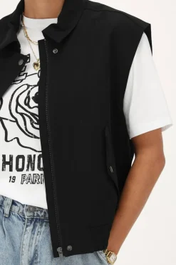 My Jewellery Veste Sans Manches Noire Avec Col Et Poches Fashion