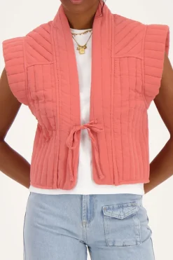 My Jewellery Veste Sans Manches Rose Corail Avec Noeud Rouge/Rose/Corail Hot