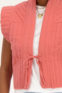 My Jewellery Veste Sans Manches Rose Corail Avec Noeud Rouge/Rose/Corail Hot