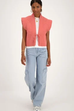My Jewellery Veste Sans Manches Rose Corail Avec Noeud Rouge/Rose/Corail Hot