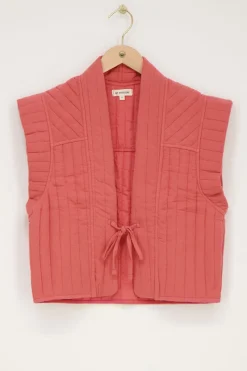 My Jewellery Veste Sans Manches Rose Corail Avec Noeud Rouge/Rose/Corail Hot