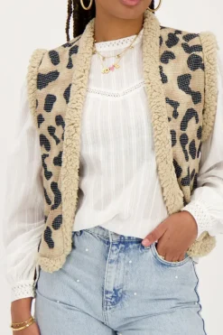 My Jewellery Veste Sans Manches Teddy Beige à Imprimé Léopard Hot