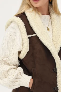 My Jewellery Veste Sans Manches Teddy En Daim Marron New