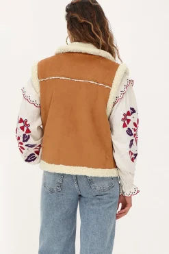 My Jewellery Veste Sans Manches Teddy En Daim Cognac Fashion