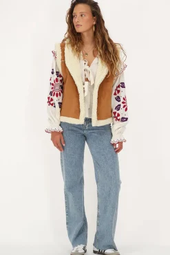 My Jewellery Veste Sans Manches Teddy En Daim Cognac Fashion