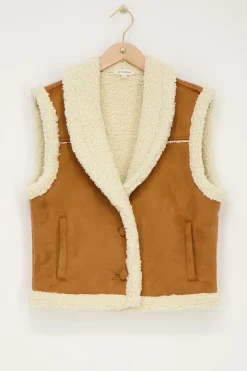 My Jewellery Veste Sans Manches Teddy En Daim Cognac Fashion