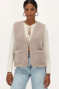 My Jewellery Veste Sans Manches Teddy Beige Avec Bouton Best