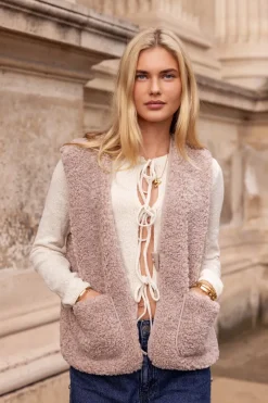 My Jewellery Veste Sans Manches Teddy Beige Avec Bouton Best