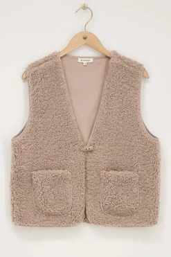 My Jewellery Veste Sans Manches Teddy Beige Avec Bouton Best