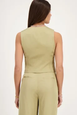 My Jewellery Veste Sans Manches Verte Olive Aspect Satiné New