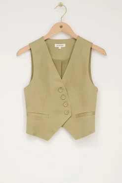My Jewellery Veste Sans Manches Verte Olive Aspect Satiné New