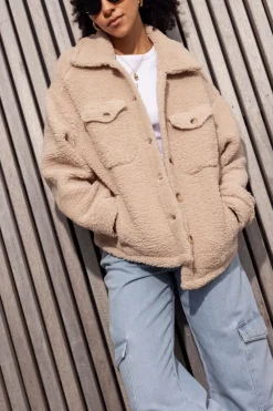 My Jewellery Veste Teddy Beige Avec Poches Clearance